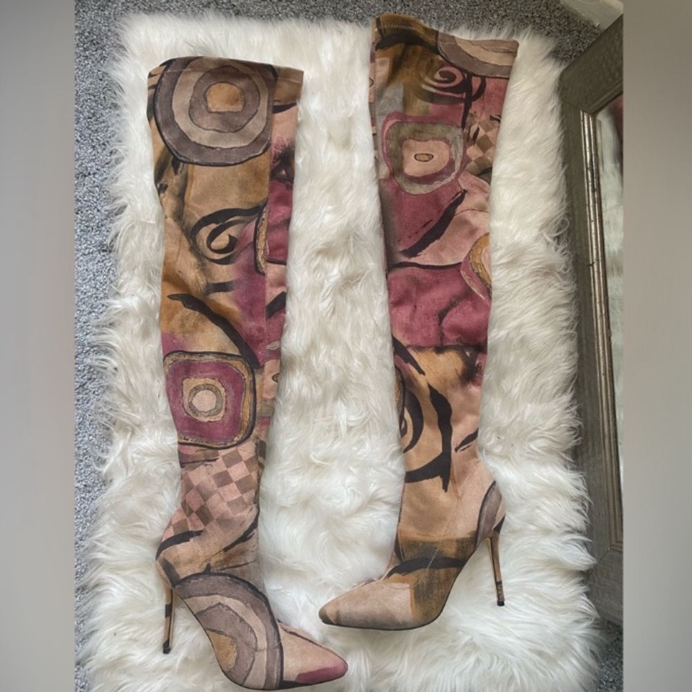 Abstract Patterned Over-the-Knee Boots